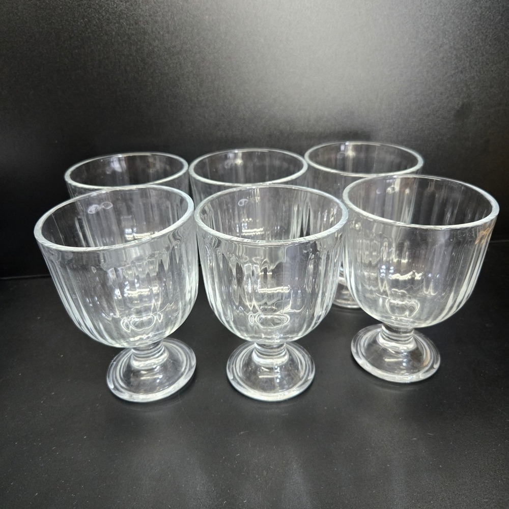 IKEA Vardagen Footed Tumbler Glass 9oz Clear Ribbed Fluted Set of 6 Unmarked